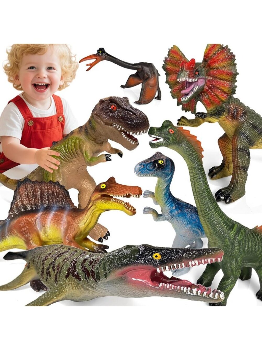 7 PCS Realistic Jumbo Dinosaur Toys for Kids 3-7 – Soft Dino Figures for Boys